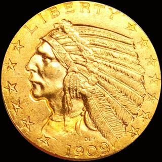 1909 - D $5 Gold Half Eagle Gemmy Uncirculated Indian Head Collectible Coin No Res
