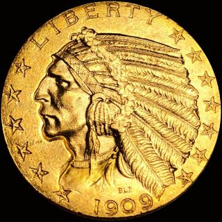 1909 - D $5 Gold Half Eagle GEMMY UNCIRCULATED Indian Head Collectible Coin no res 2