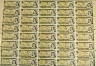 Uncut Canadian 1 Dollar Sheet Roll 40 Dollars Canada 1973 Bank Unc Cdn Vtg
