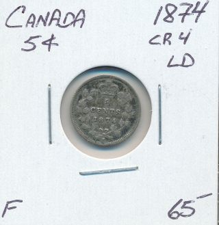 Canada 5 Cent Victoria 1874 Cr4 Ld - F