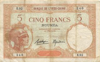 Caledonia 5 Francs Nd.  1926 P 36b Series E Circulated Banknote Afj21