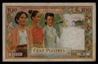 French Indochina/ Laos 100 Piastres 1954 P - 103 Xf