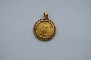 24k Yellow Gold American Eagle 5 Dollar Coin In 14k Pendant