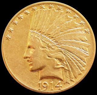 1914 Gold United States $10 Dollar Indian Head Coin Philadelphia