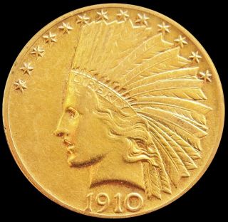 1910 Gold United States $10 Indian Head Eagle Coin Philadelphia