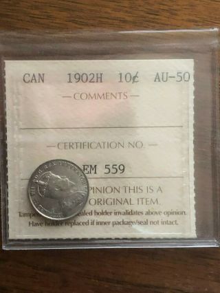 1902 H Canadian Silver Dime Au - 50