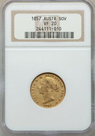 Scarce 1857 Sydney Australia Queen Victoria Full Gold Sovereign Coin Ngc Vf20