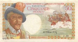 French Eq.  Africa 50 Francs Nd.  1947 P 23 Series J Circulated Banknote Ew