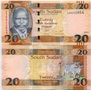 South Sudan 20 Pounds 2015 2016 P Replacement Zz Prefix Unc