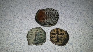 Alexios Komnenos Justinian I Basil II Set of Three Byzantine Coins 2