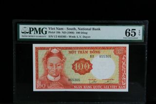1966 Viet Nam South National Bank 100 Dong 1966 Pick 19b Pmg 65 Epq/ Gem Unc
