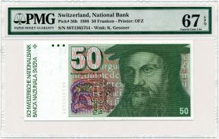 Switzerland - Schweiz - 50 Franken 1988 P56h Pmg Gem Unc 67 Epq
