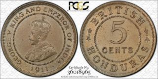 British Honduras,  1911 George V Five Cents,  5 Cents.  Pcgs Ms 63.  10,  000 Mintage.