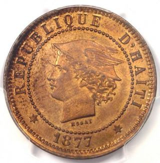 1877 - Ib Ct Haiti 20c Essai Pattern Coin (km - Pn75) - Pcgs Sp64 Rb (ms64)