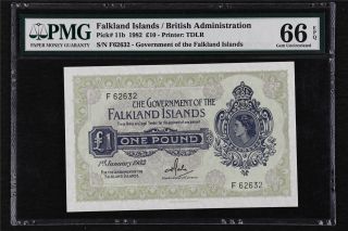 1982 Falkland Islands British Administration 1 Pound Pick 11b Pmg 66 Epq Unc