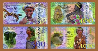 Set Netherlands Guinea (ghana) 50;100;500;1000 Gulden 2016 Polymer,  Unc