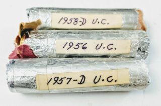 1956 1957d 1958d Lincoln 3 Wheat Penny Rolls Uncirculated Pennies