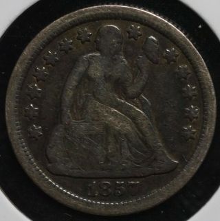 1857 Seated Liberty Silver One Dime 10c Coin