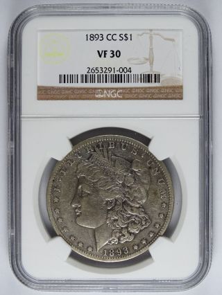 1893 Cc $1.  00 Morgan Silver Dollar Ngc Vf - 30 6569