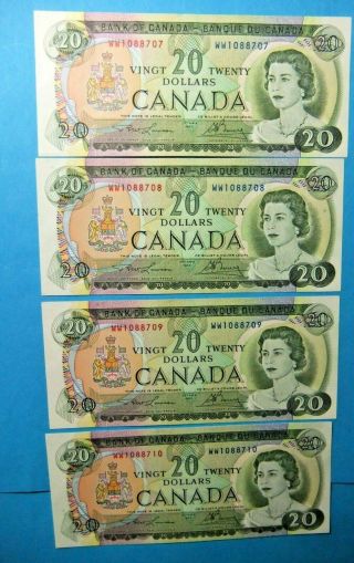 4 Consecutive 1969 Bank Of Canada 20 Dollar Notes - Au