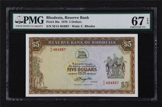 1976 Rhodesia Reserve Bank 5 Dollars Pick 36a Pmg 67 Epq Siperb Gem Unc