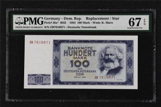 1964 Germany Dem Rep Replacement 100 Mark Pick 26a Pmg 67 Epq Gem Unc