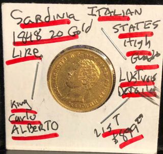Sardinia [italian States] 1848 20 Lire Gold Coin - King Alberto - - A Gem & Classic