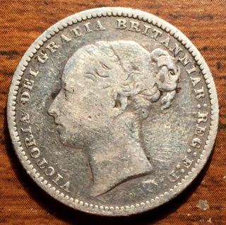 1881 Silver Great Britain One 1 Shilling Queen Victoria Young Head Coin Cleaned