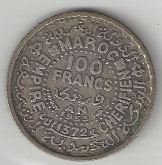 Morocco,  French,  Ah1372,  1953 (a),  1 Franc,  Silver,  Y - 52,  Extra Fine