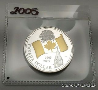 2005 Canada Silver Dollar Uncirculated Proof Coin 1965 Gold Flag Coinsofcanada