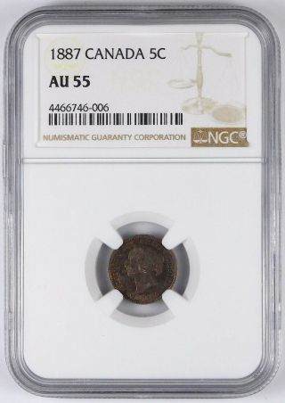 1887 Canada 5 Cents - Ngc Au 55