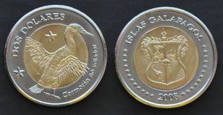 Galapagos Islands – Rare Bimetal 2$ Unc Coin 2008 Year Bird