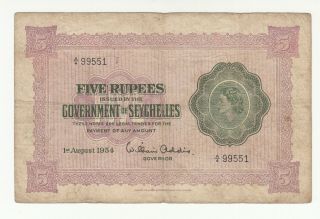 Seychelles 5 Rupees 1954 Circ.  P11a Qeii
