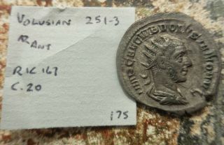 VF,  Obverse 22 mm,  2.  73 g,  Volusian 251 - 253 AD.  Antoninianus (as Augustus). 2