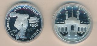 1984 Usa Olympic Proof Silver Dollar Two Coin Set &