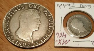 Mexico 1822 1 & 8 Reales Iturbide Silver Mexican Coins