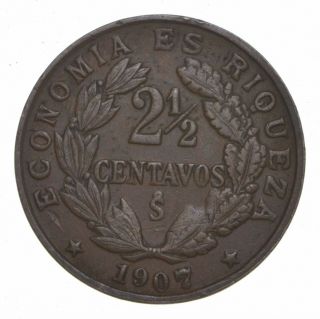 World Coin - 1907 Chile 2 1/2 Centavos - 6.  7 Grams 940