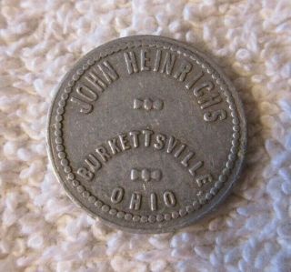 Burkettsville Ohio John Heinrichs Merchant 5 Cent Trade Token