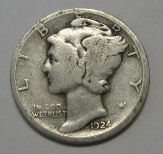 1924 - D Mercury Head Silver Dime Grading In The Good/vg Range Coins