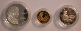 1993 Bill of Rights 3 Coin GOLD and SILVER Proof Set with 2