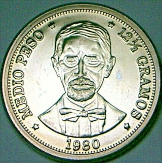 Dominican Republic 1980 1/2 Peso Brilliant Golden Toned Proof