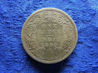 India British 1 Rupee 1890 Incuse B,  Km492