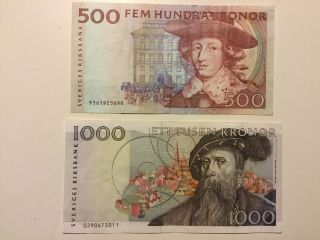 Sweden.  500 And 1000 Kronor