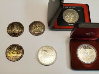 (6) Canada Silver Dollars (2) 1971,  1972,  1973,  1975,  1986