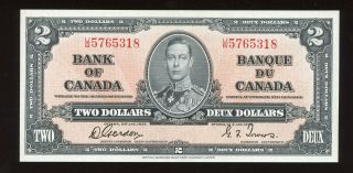 1937 Bank Of Canada $2 Banknote - Cat 22b - S/n:u/b5765318