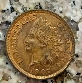Rare 1907 U.  S Indian Head Penny Brown Br Tones Clear Sharp Detail N/r