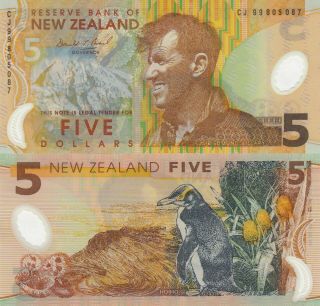 Zealand 5 Dollars (1999) - Penguin/edmund Hillary/p185a Unc