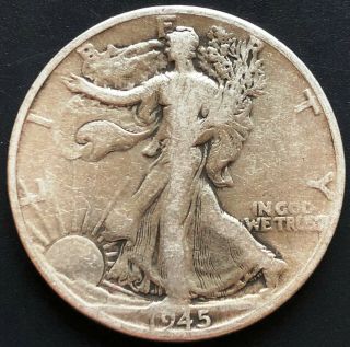 1945 - D Usa Walking Liberty 90 Silver 50 Cent Half Dollar Coin -