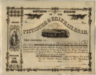 Pittsburgh & Erie Railroad Company Stock Certificate Pennsylvania