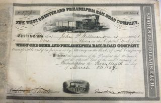 Antique 1859 West Chester & Philadelphia Rr Co.  Stock Cert,